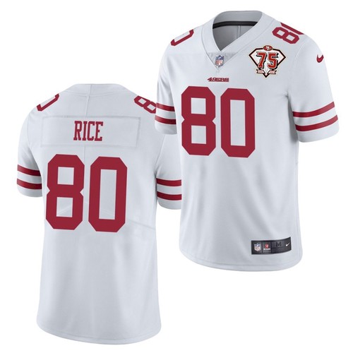Men's San Francisco 49ers #80 Jerry Rice 2021 White NFL 75th Anniversary Vapor Untouchable Stitched Jersey Men's San Francisco 49ers #80 Jerry Rice 2021 White NFL 75th Anniversary Vapor Untouchable Stitched Jersey